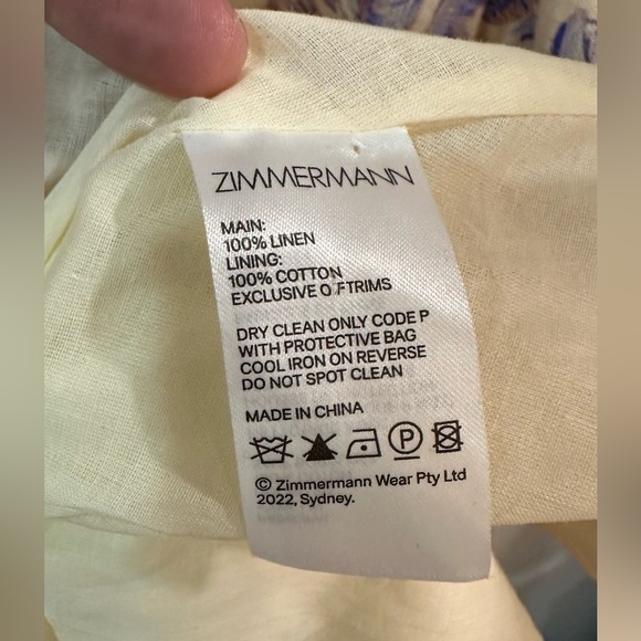 NWT Zimmermann Linen Day Mini Dress Pearl Palm Toile Puff Sleeve AU 0P (US 2) - Picture 10 of 11
